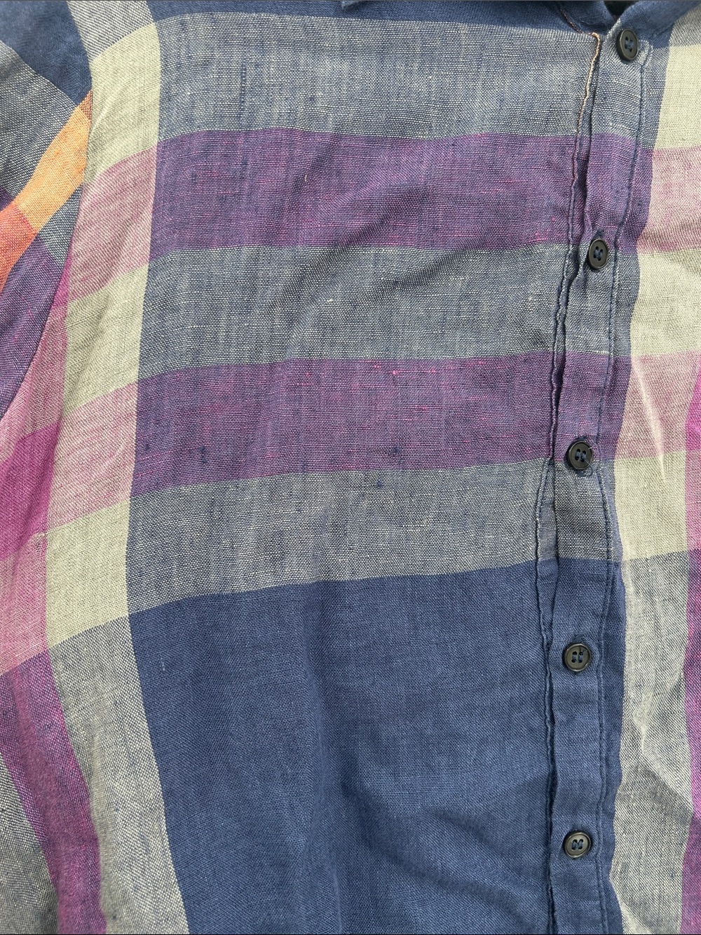 CP Shades Mens Large 100% Linen Plaid Button Down Shirt Made in USA L - Picture 4 of 6